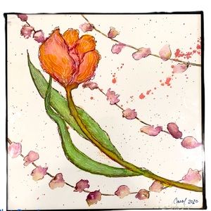 Original Watercolor and Ink Floral Art Painting